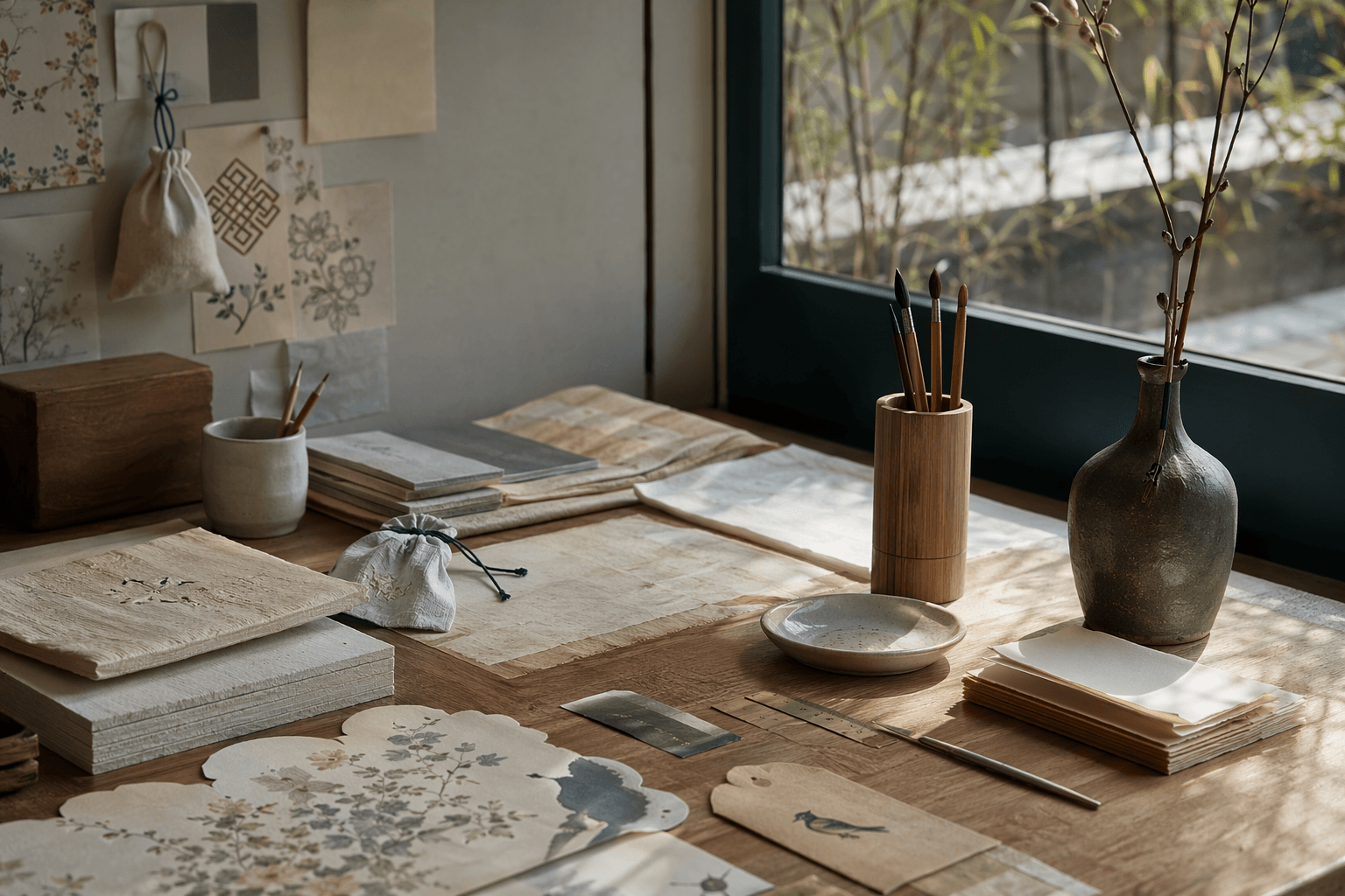 Fragrance objects and packaging shaped by Korean motifs, paper, and quiet ornament.