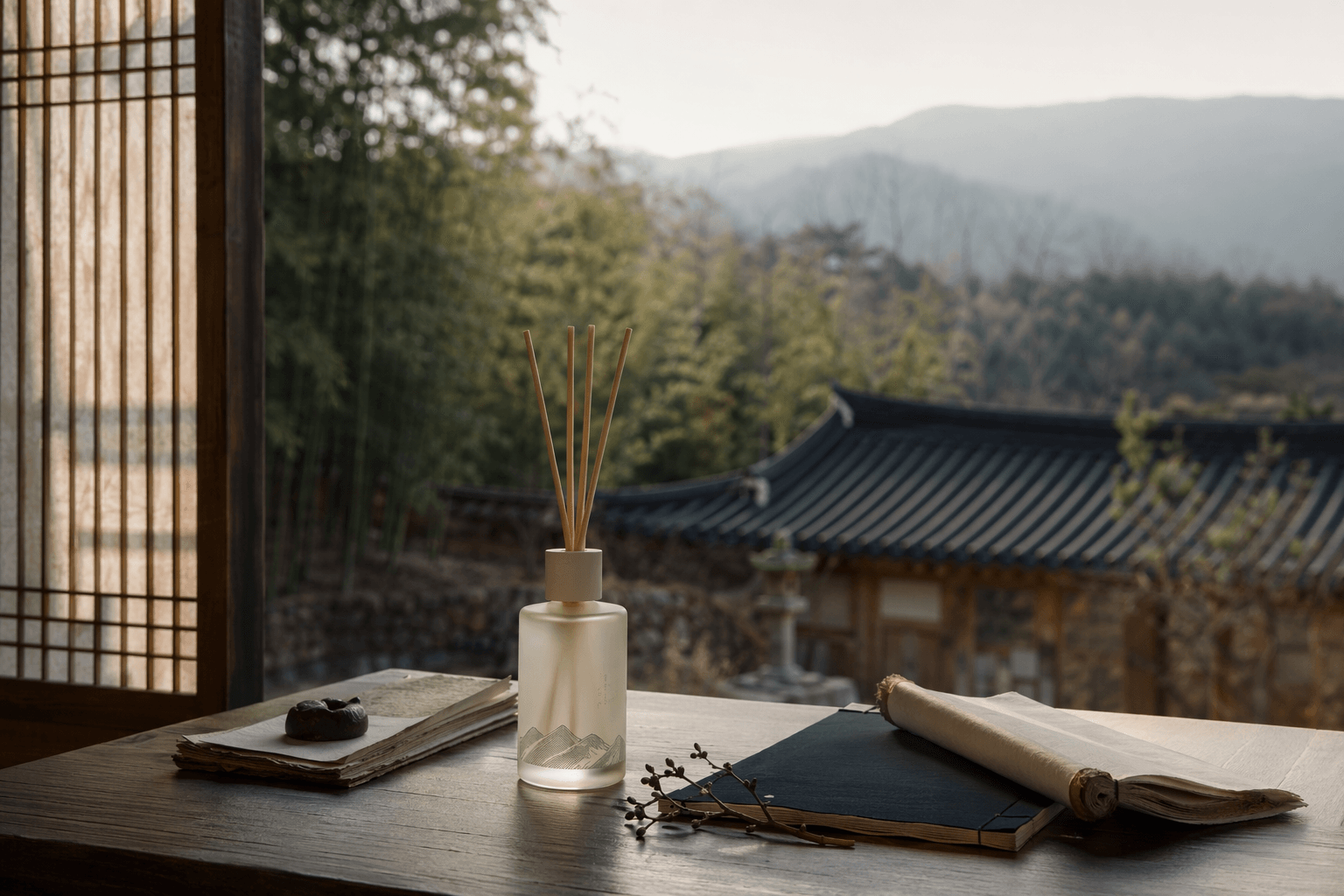 Inspired by hanji, temple air, mugwort, and bamboo in a quiet Korean landscape.